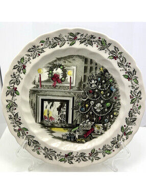 Vtg Merry Christmas Johnson Bros Scalloped Edge Serving Platter 12.5" England